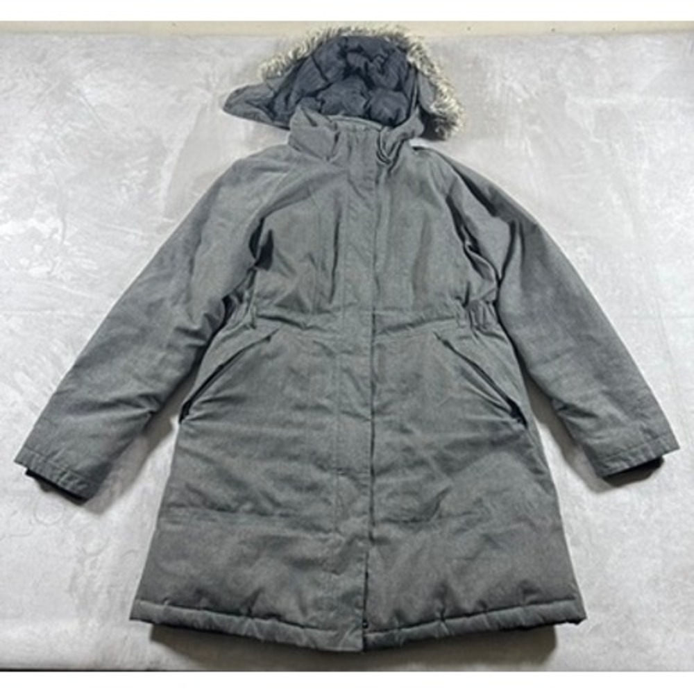The North Face HyVent Parka Jacket Womens L Grey Faux Fur Hood Arctic Down